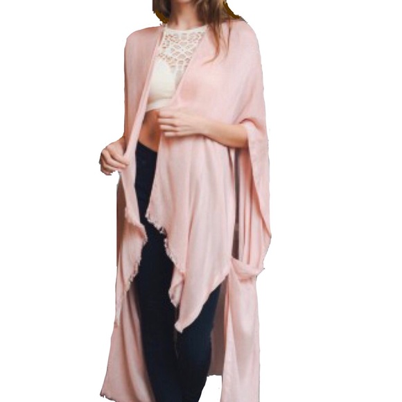 Other - Blush Open Grid Frayed Trim Arm Hole Kimono